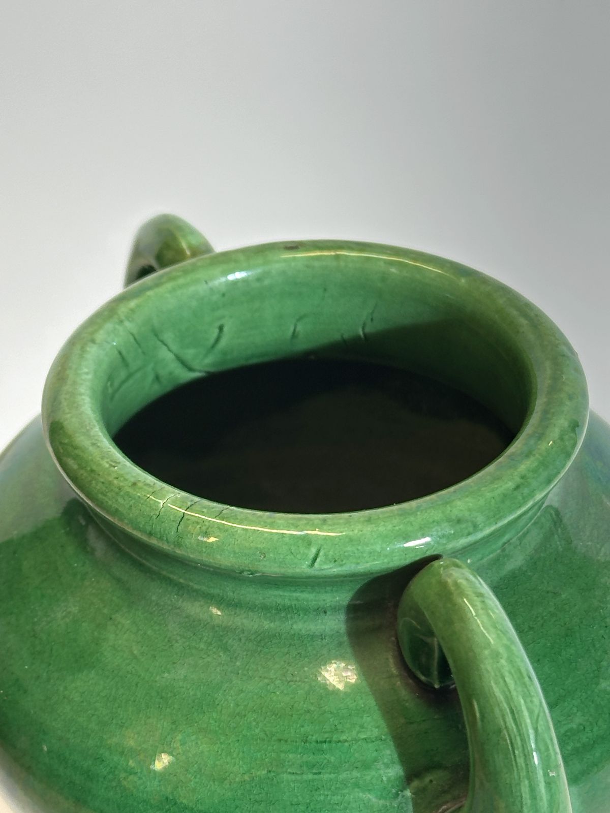 Green Glazed Art Nouveau Awaji Vase, Japanese Ceramic Plum Form photo furniture