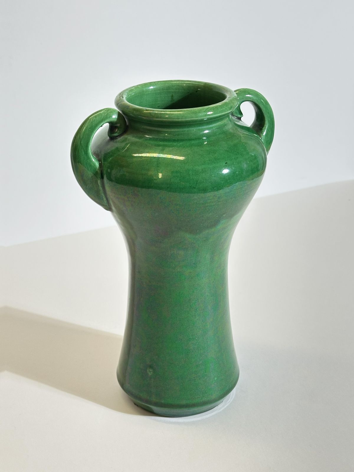 Green Glazed Art Nouveau Awaji Vase, Japanese Ceramic Plum Form photo 420.0