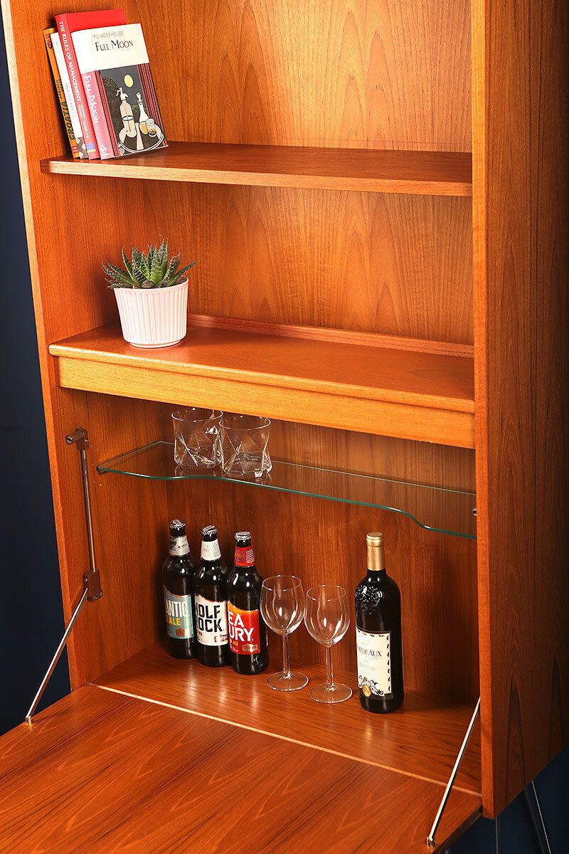G Plan Fresco Mid Century Tall  Drinks Display Cabinet On Hairpin Or Tapered Teal Feet Legs 1970s photo buy