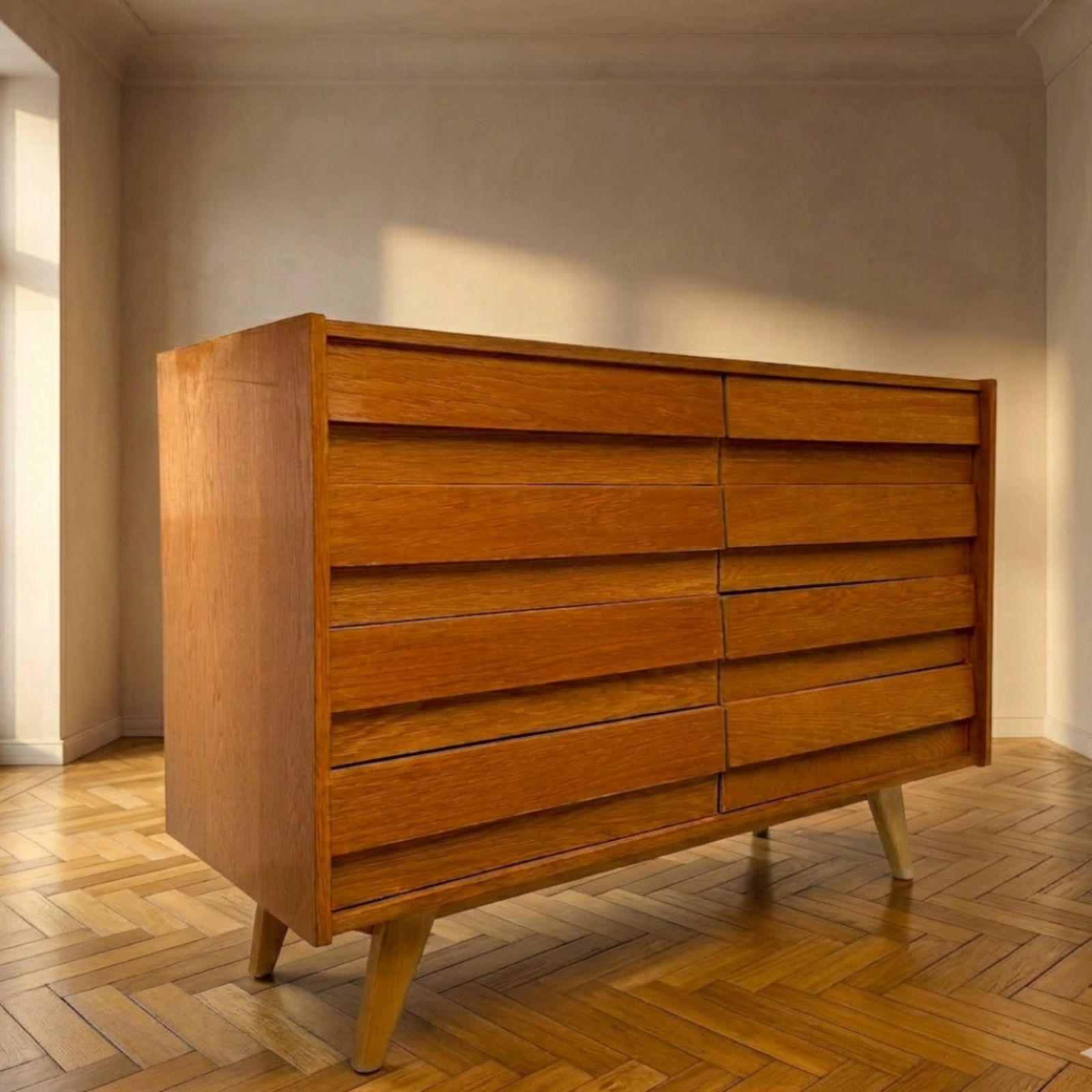 Ladekast Mid Century Fineer Jiří Jiroutek U 453 Jaren 1960 Tsjecho Slowakije.