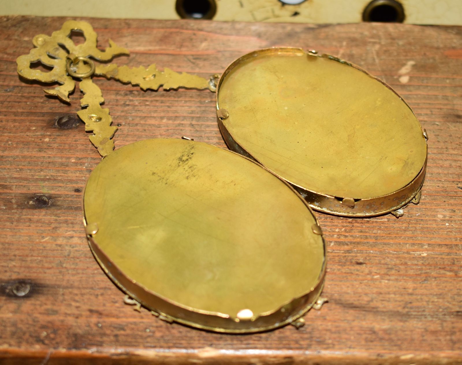 photo for sale Antique French Brass Double Marriage Portrait Frame By Albert Bouchet, C. 1885