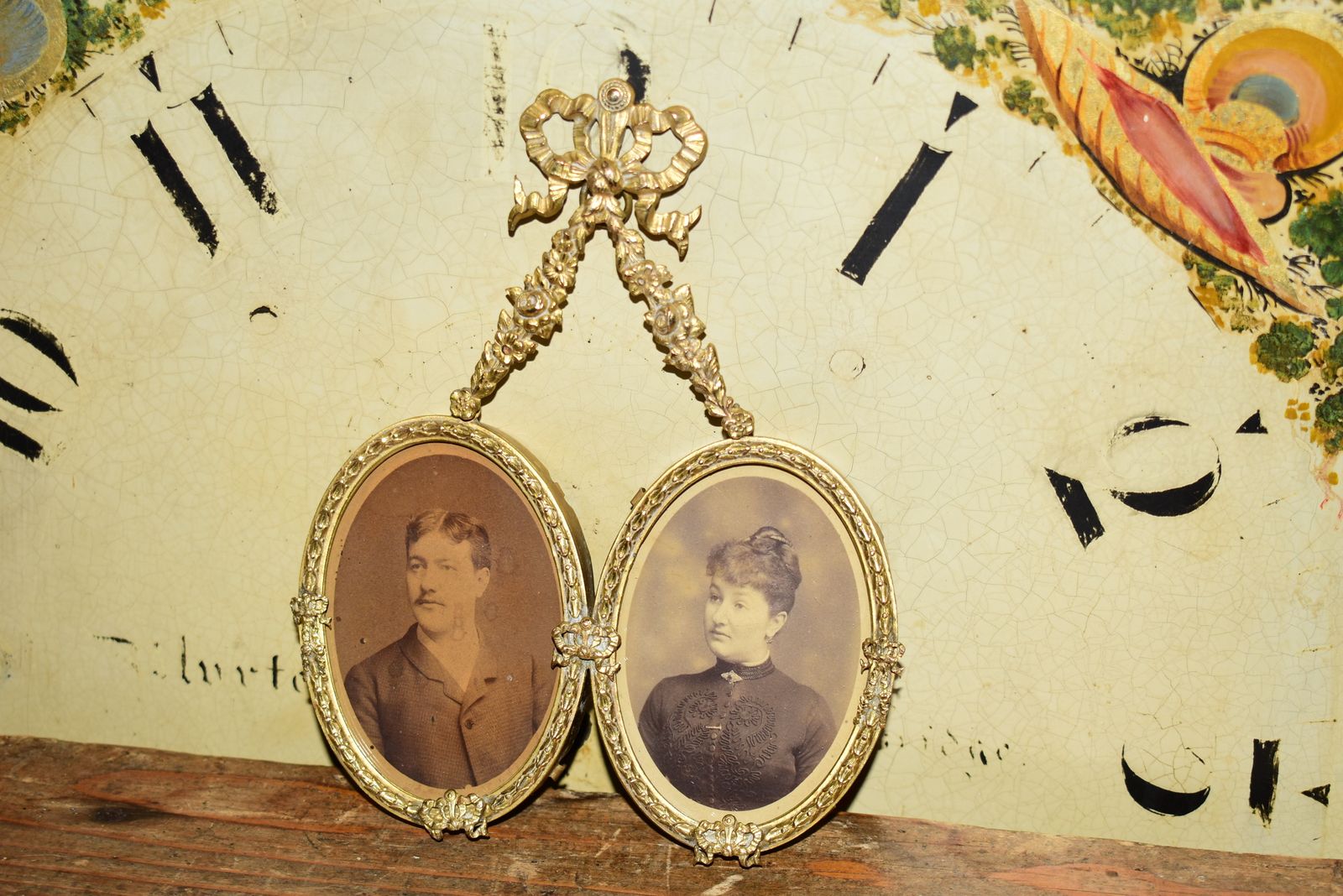 Home Decor Antique French Brass Double Marriage Portrait Frame By Albert Bouchet, C. 1885 photo