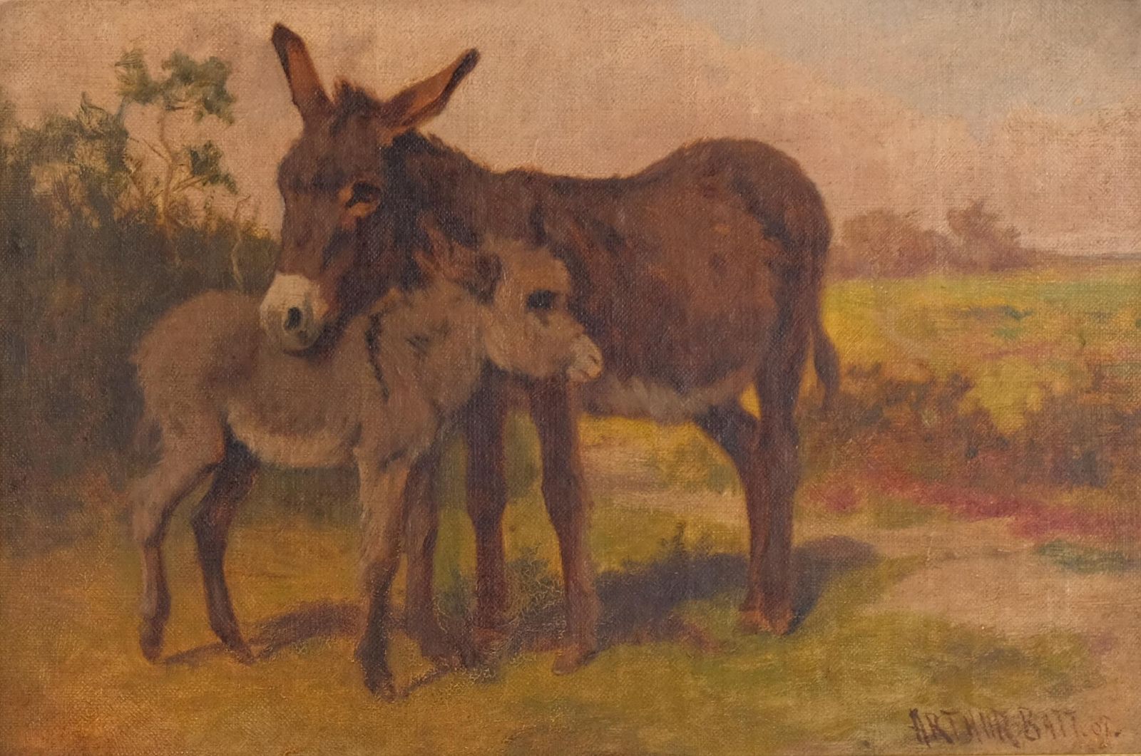 Oil Painting Of Donkey And Foal, Signed By Arthur Batt, 1908 photo furniture