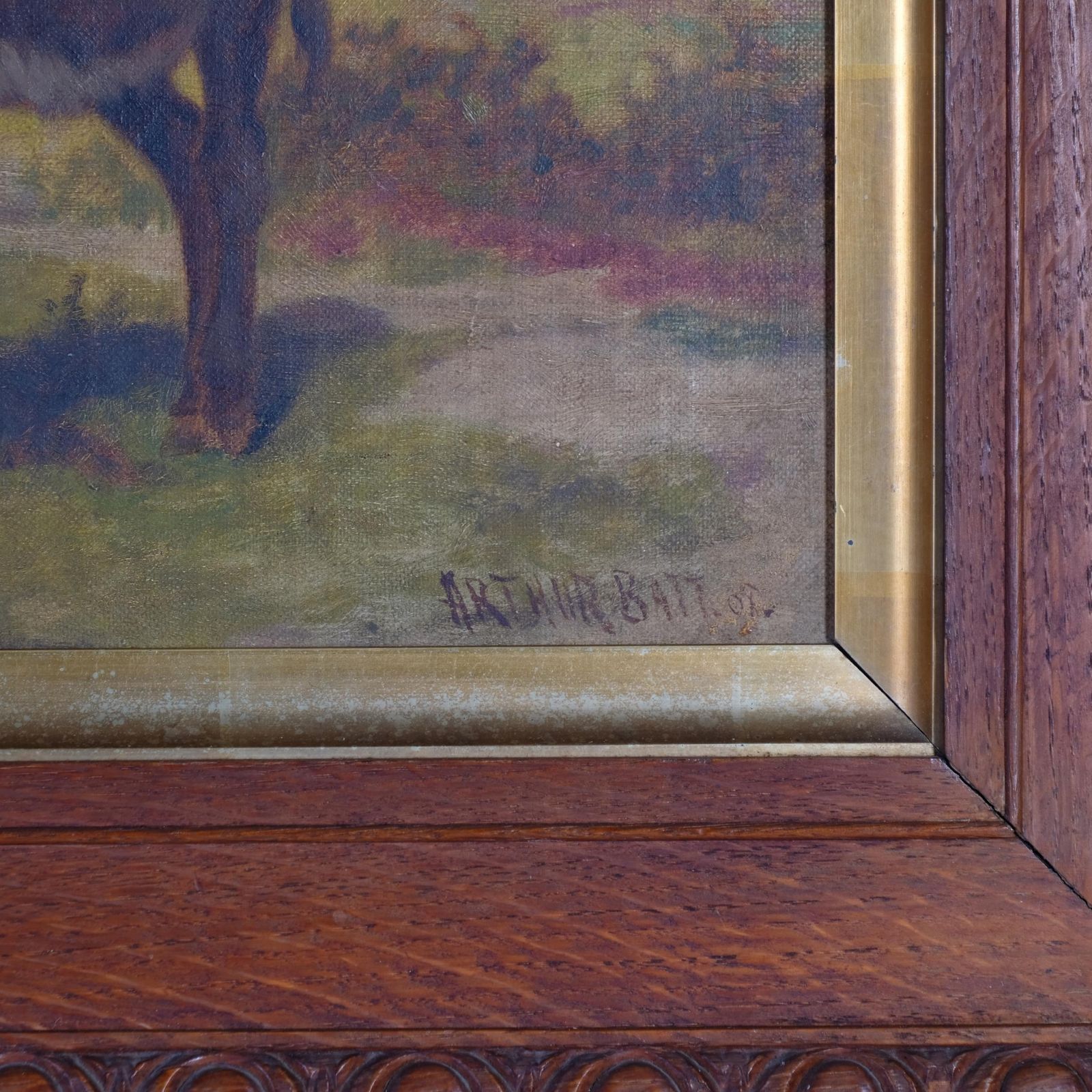 Oil Painting Of Donkey And Foal, Signed By Arthur Batt, 1908 photo for sale