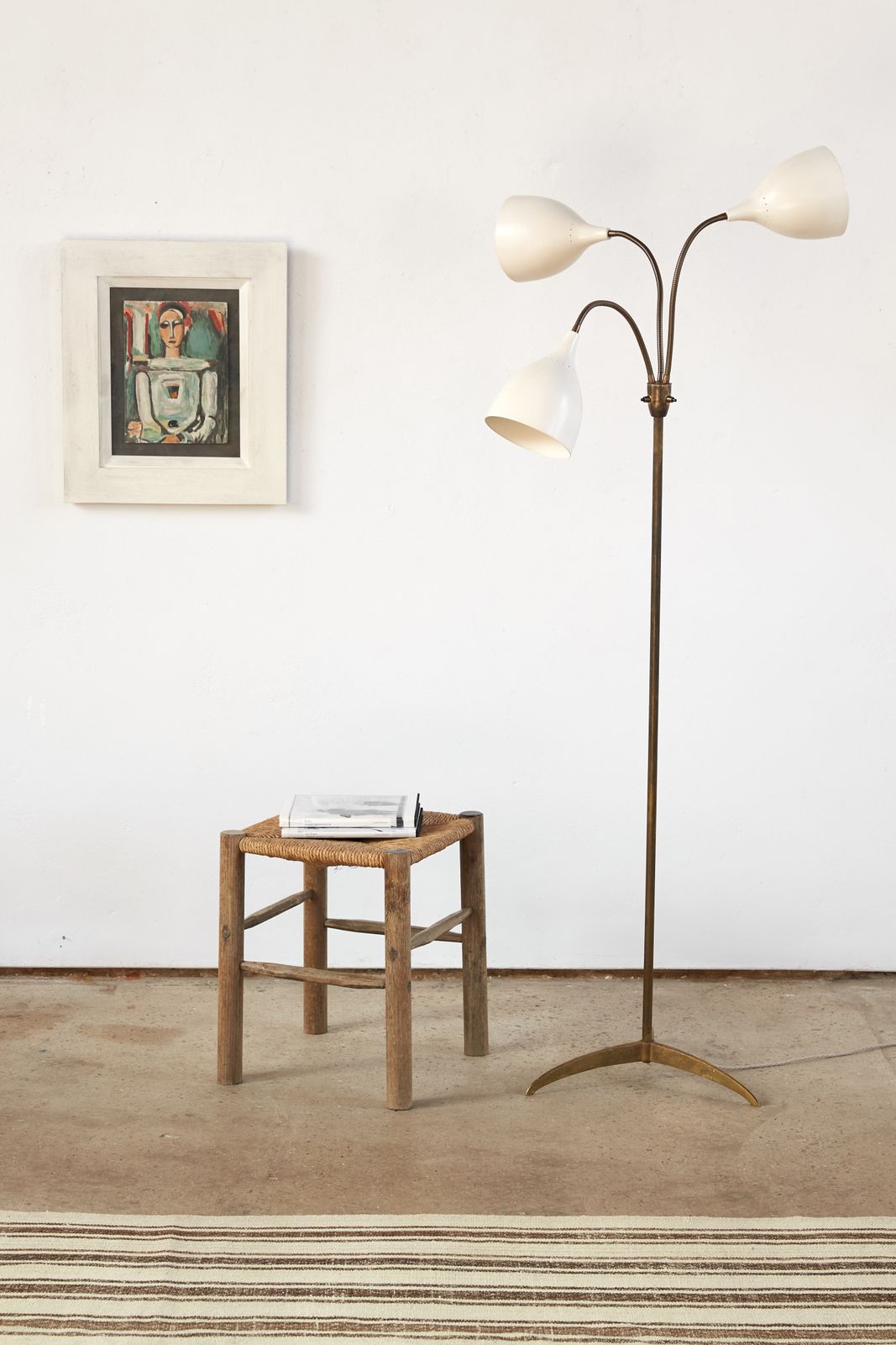 Triple Shade 1950's Italian Brass And Aluminium Stilnovo Floor Light