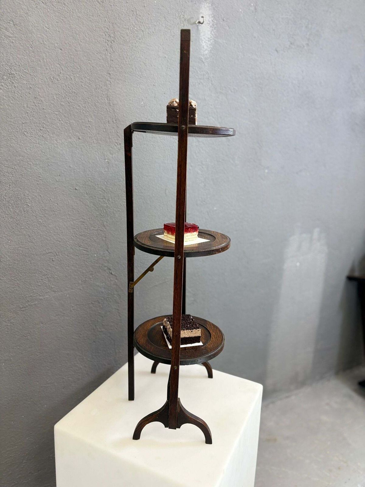 Furniture Vintage 3 Tier Cake Stand Dark Wood Serving Stand 1920s Europe photo