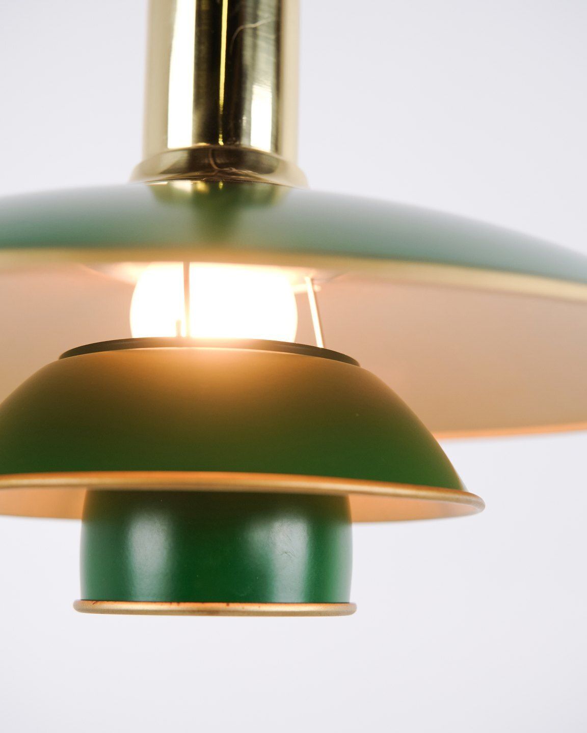 Poul Henningsen Pendant Lamp Model Ph 3/2 Anniversary Edition With Green Metal Shades For Louis Poulsen photo buy