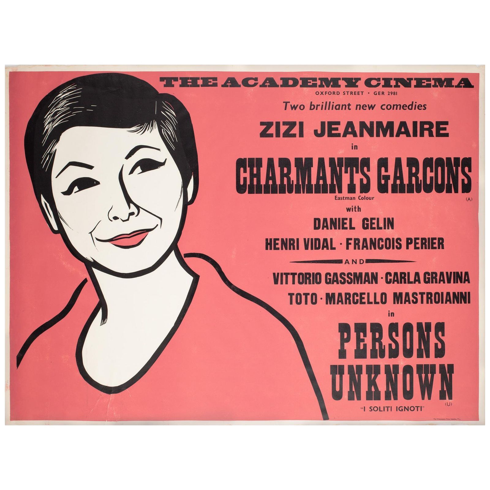 Charmants Garcons/Persons Unknown 1959 Academy Cinema Film Poster, Strausfeld.