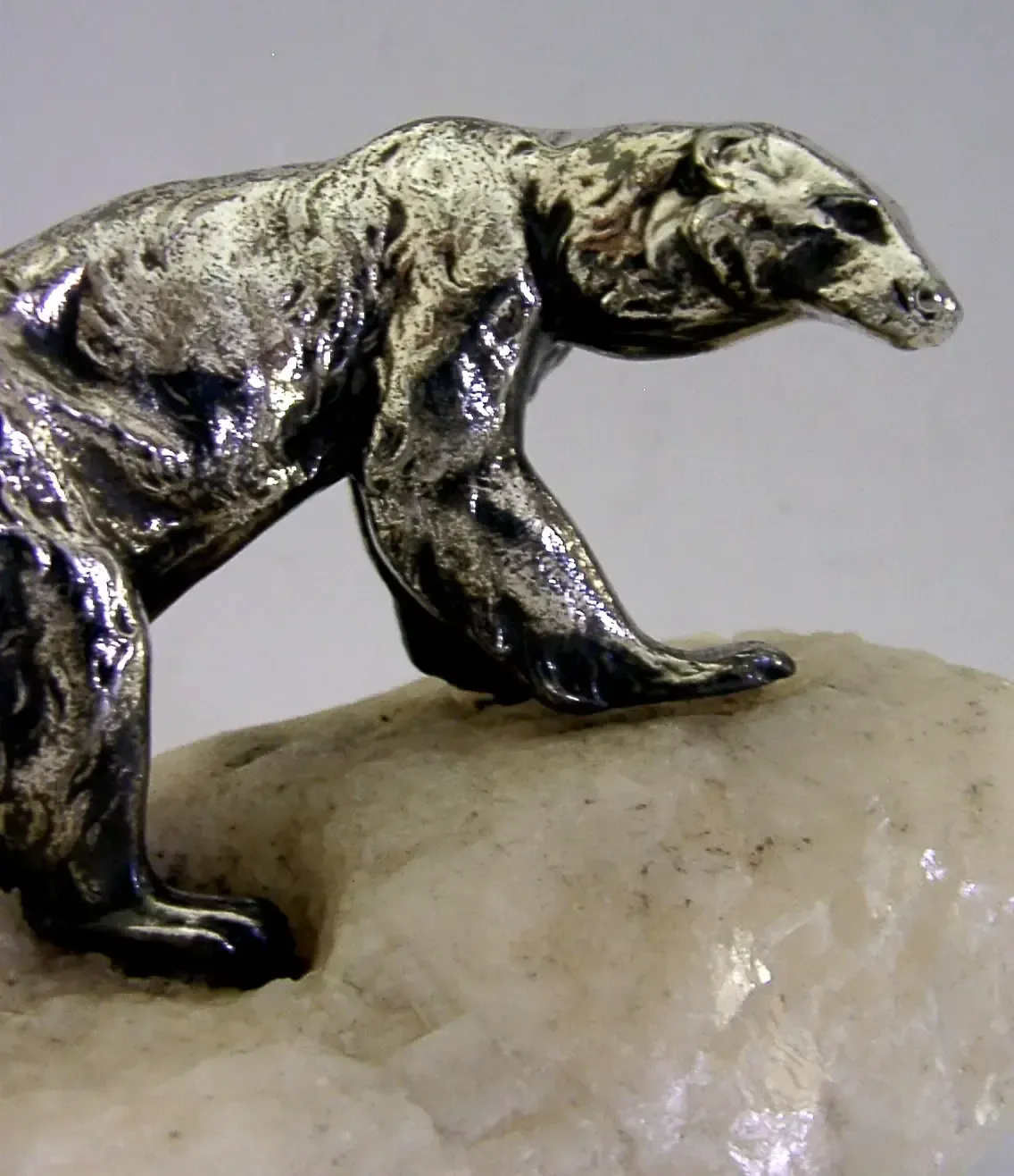 Superb Silver Plated Polar Bear Animal On Crystal C1910 Art Deco photo for sale