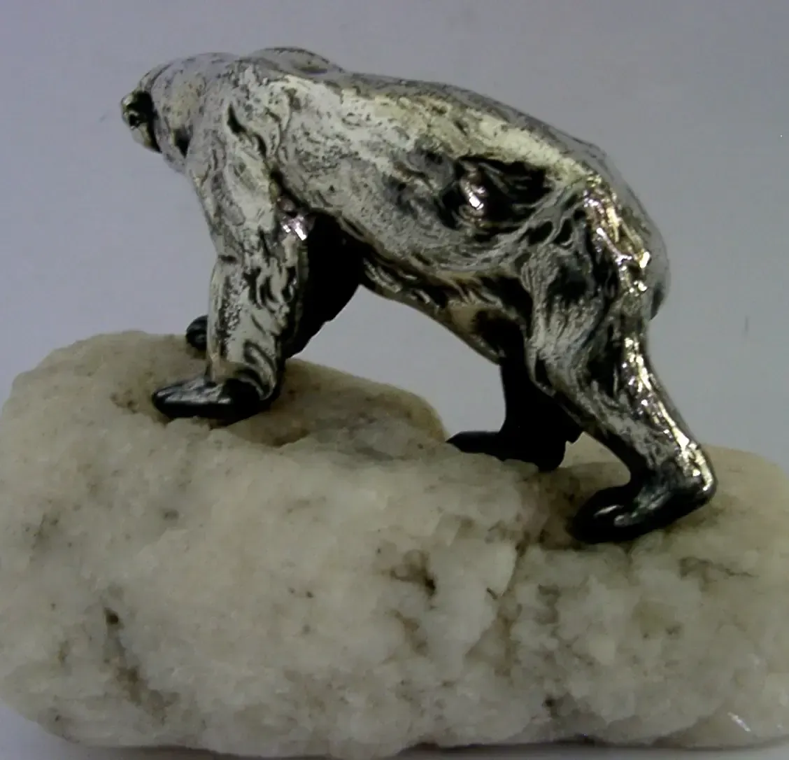 Superb Silver Plated Polar Bear Animal On Crystal C1910 Art Deco photo vinterior