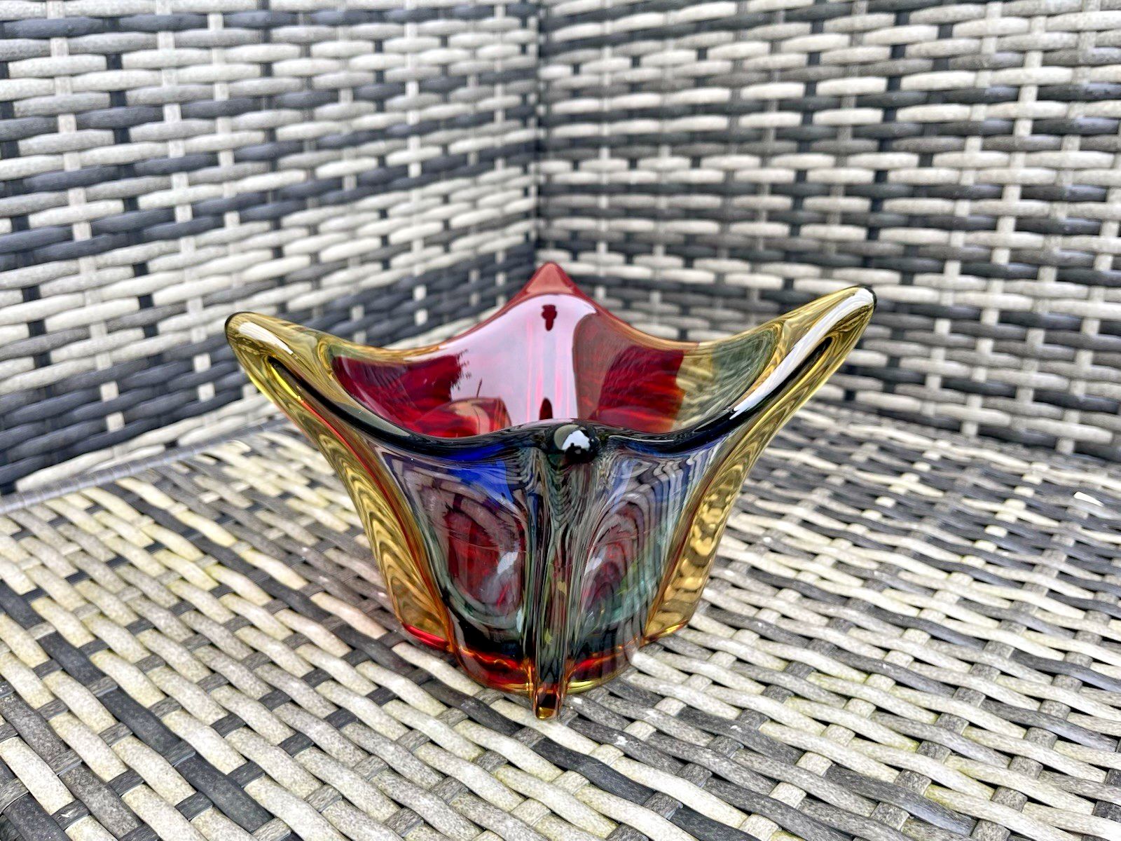 Mid Century Multicolour Sommerso Glass Bowl Vintage Ccc Murano Style Japanese ?