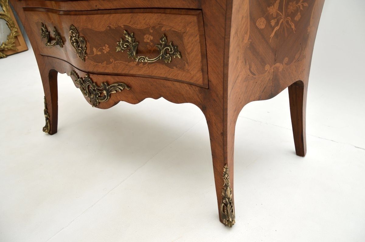 Antique French Inlaid Marquetry Marble Top Bombe Commode photo vintage