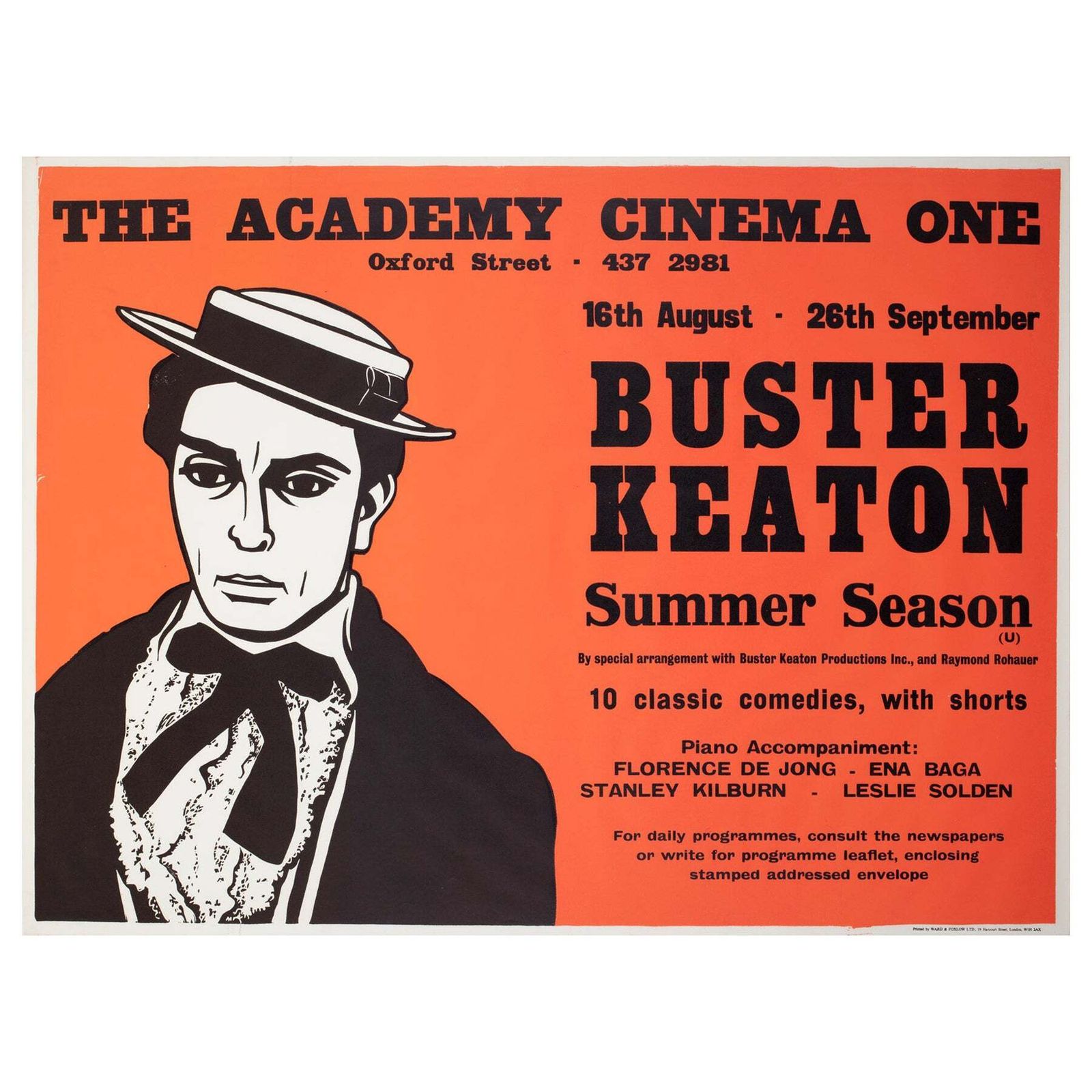 Buster Keaton Summer Season 1970s London UK Quad Film Movie Poster, Strausfeld.