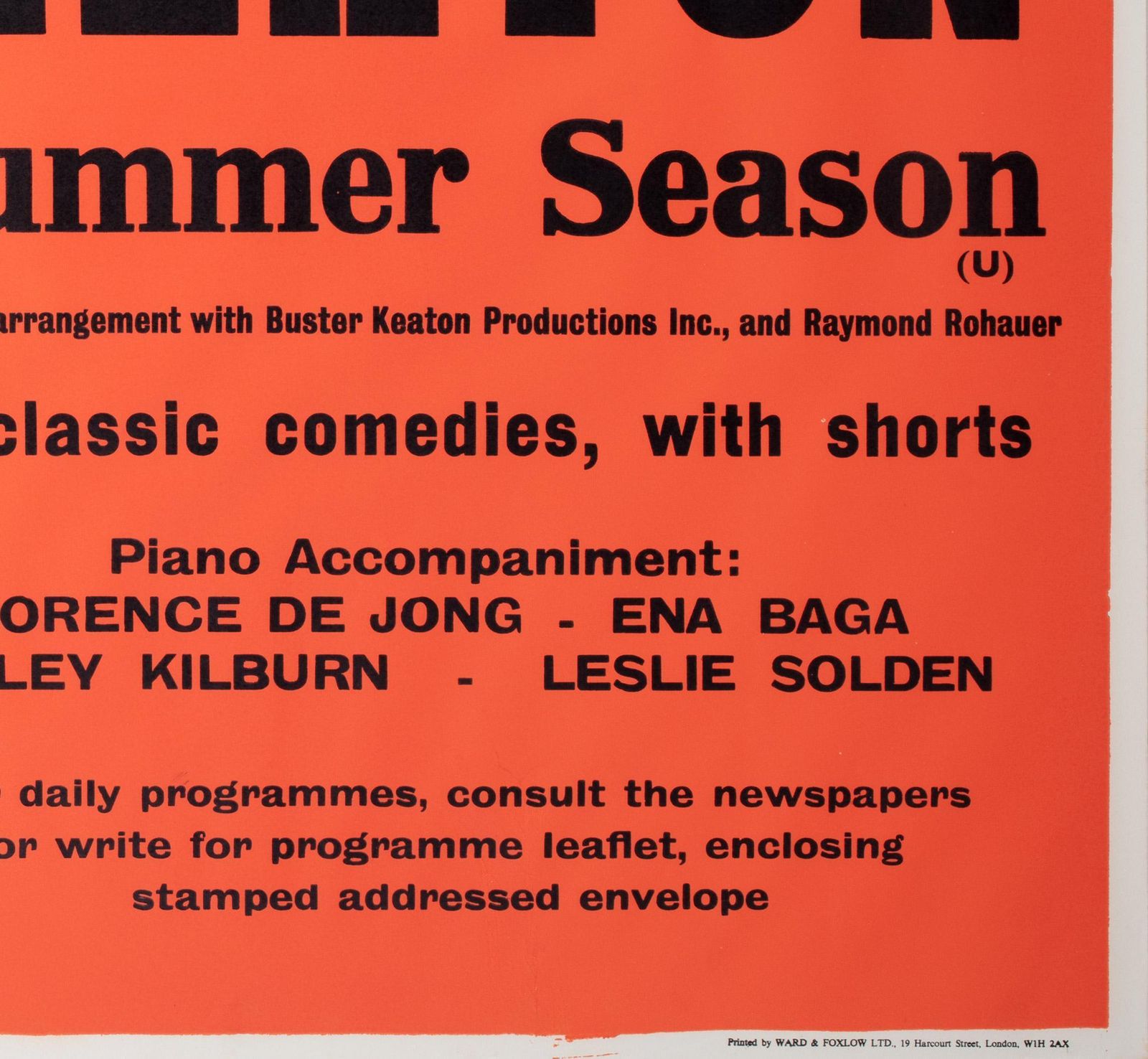 Affiche de cinéma Buster Keaton Summer Season, Londres, années 1970, format Quad, par Strausfeld. photo vintage