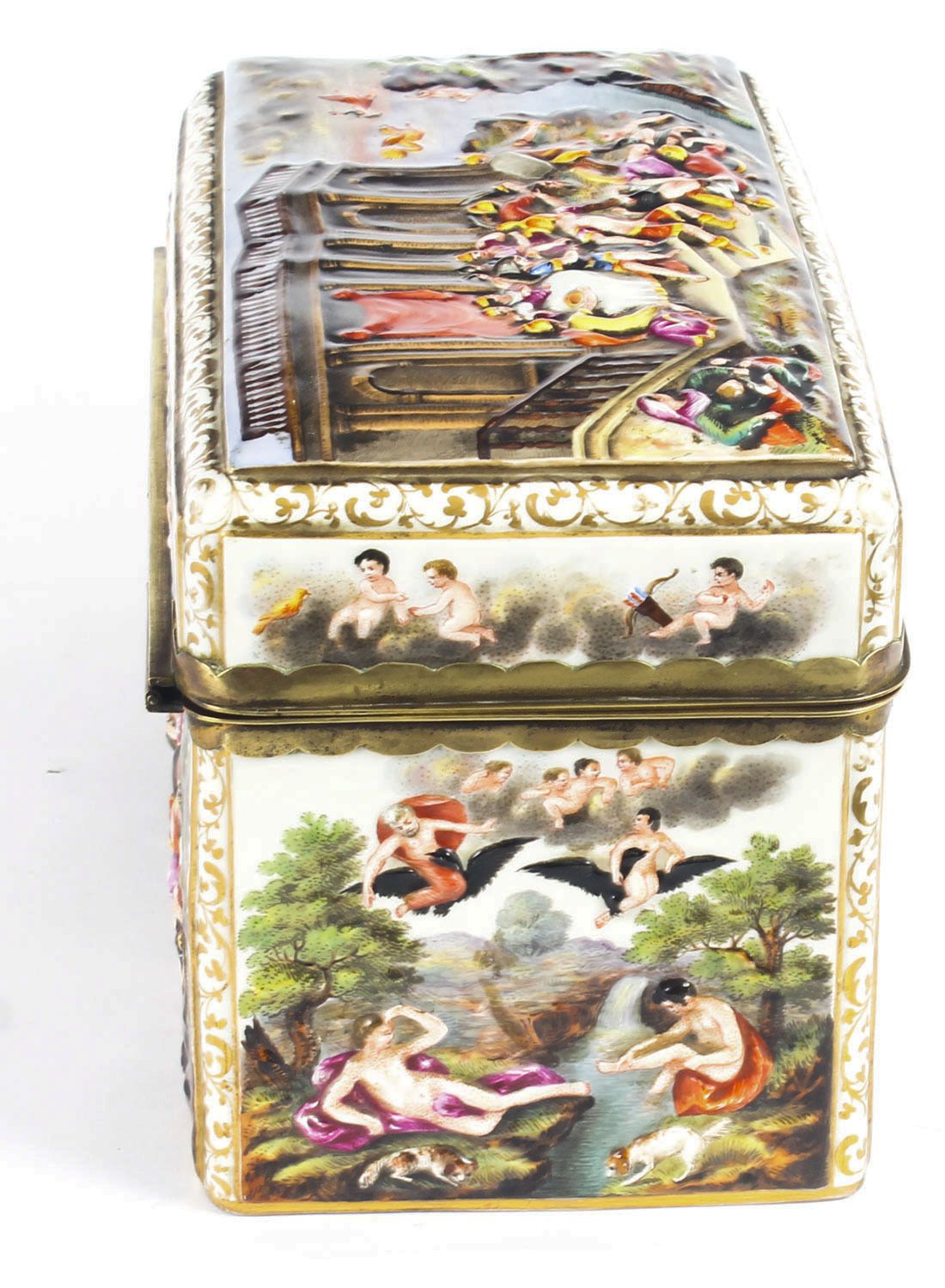 photo furniture Antique Italian Large Capodimonte Porcelain Table Casket 19th C