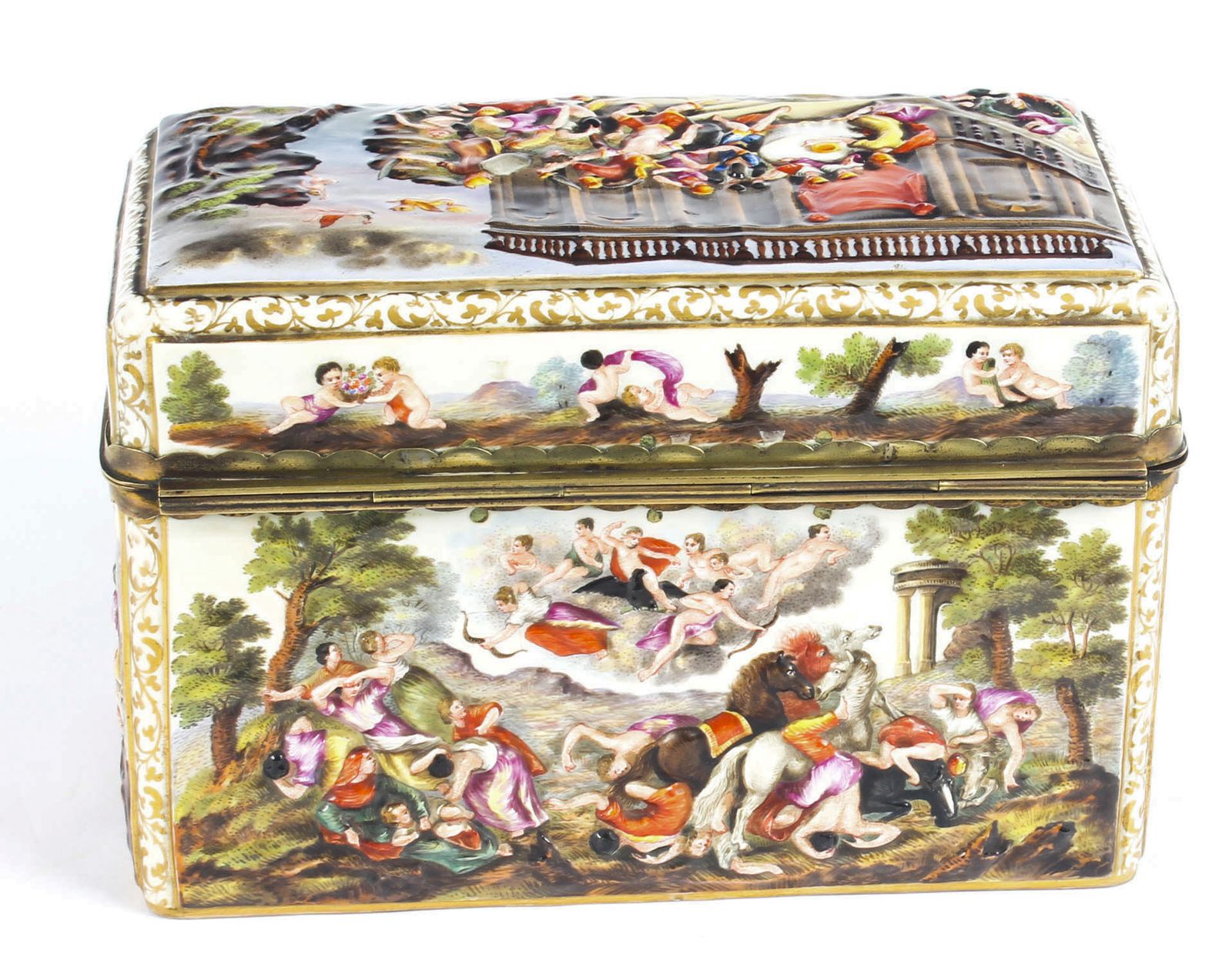 photo for sale Antique Italian Large Capodimonte Porcelain Table Casket 19th C