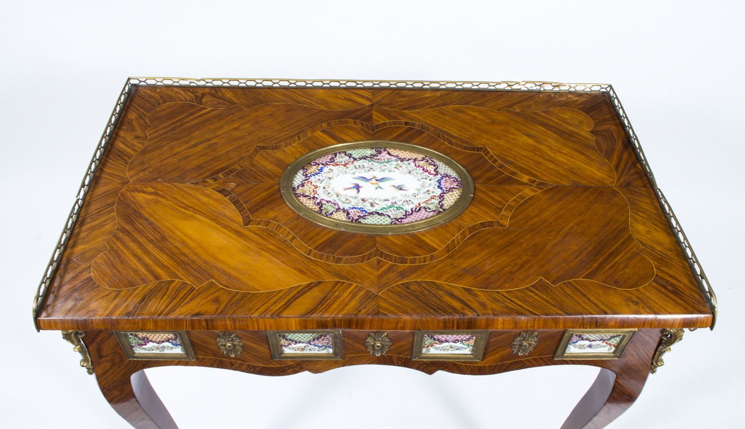 Antique French Ormolu & Sevres Mounted King Wood Writing Table 18th C photo for sale