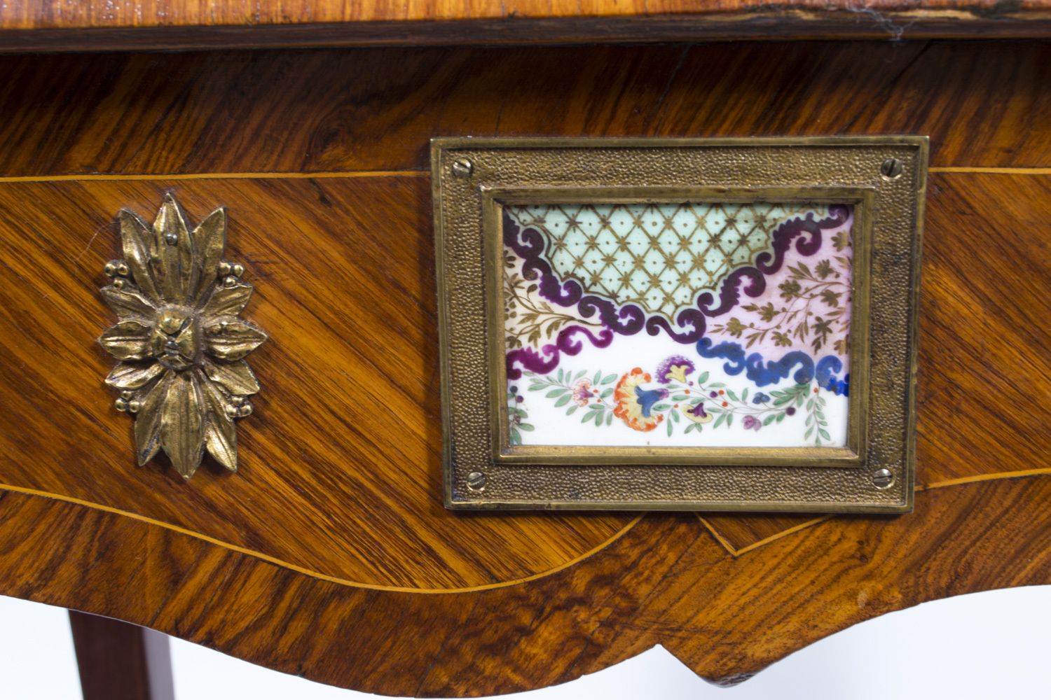 Antique French Ormolu & Sevres Mounted King Wood Writing Table 18th C photo vintage