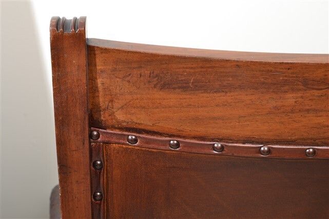 Antique Pair Of English Walnut Leather Armchairs 19th C photo vinterior