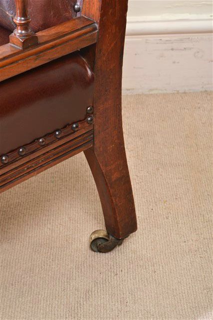 photo buy Antique Pair Of English Walnut Leather Armchairs 19th C