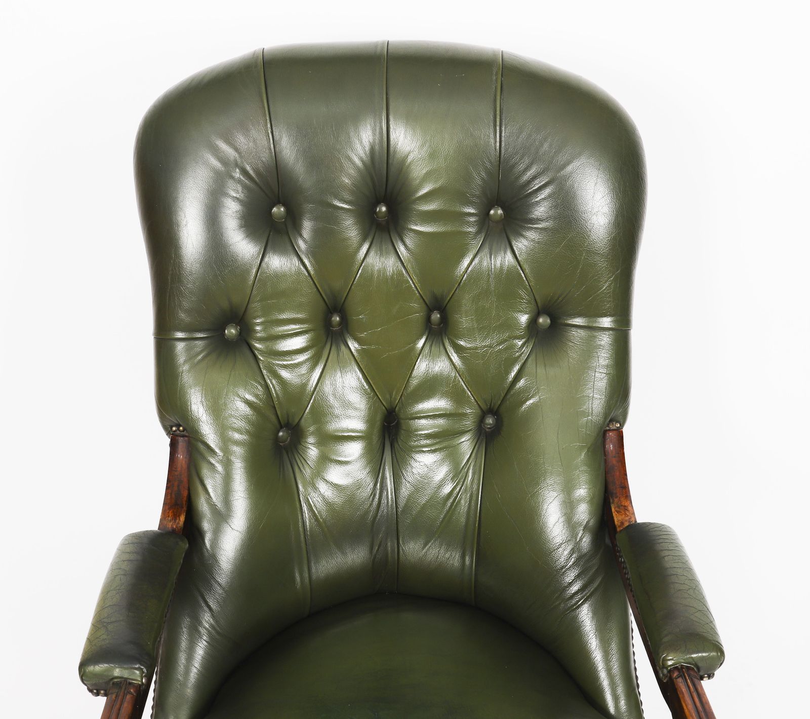 Pair Victorian His & Hers Green Leather Armchairs 19th C photo 1950.0