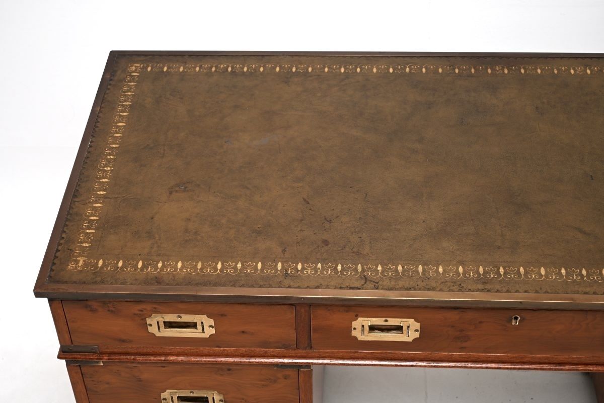 Antique Yew Wood Military Campaign Style Pedestal Desk photo Furniture