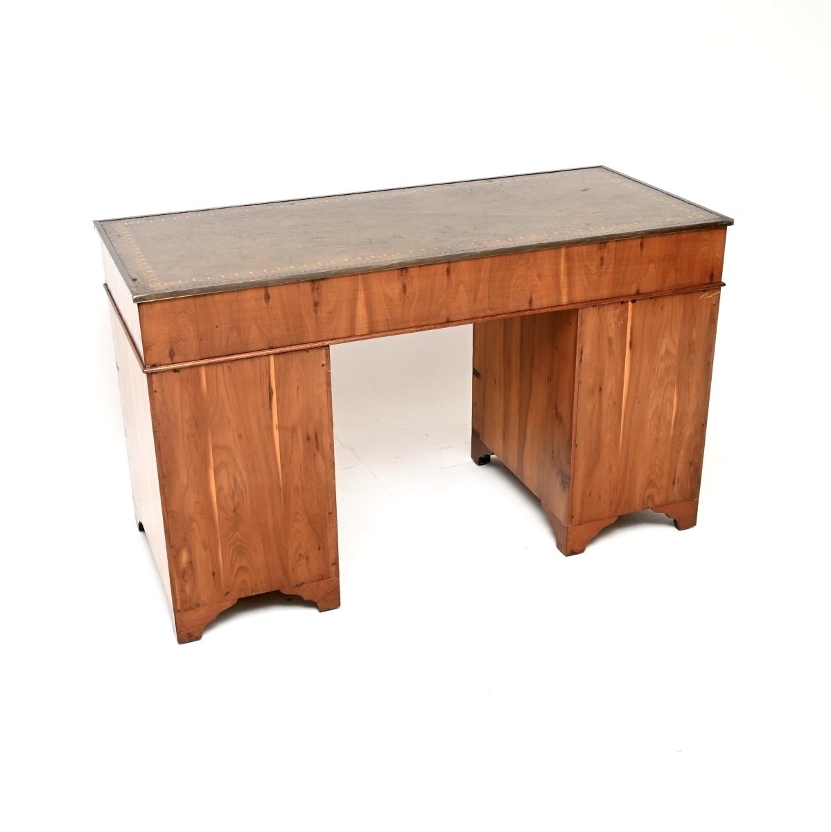 Antique Yew Wood Military Campaign Style Pedestal Desk photo vintage