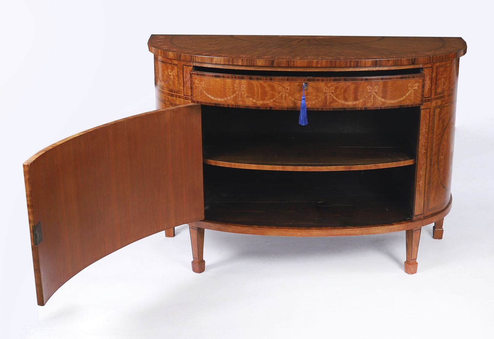 photo buy English Sheraton Revival Satinwood And Marquetry Cabinet  Circa 1900