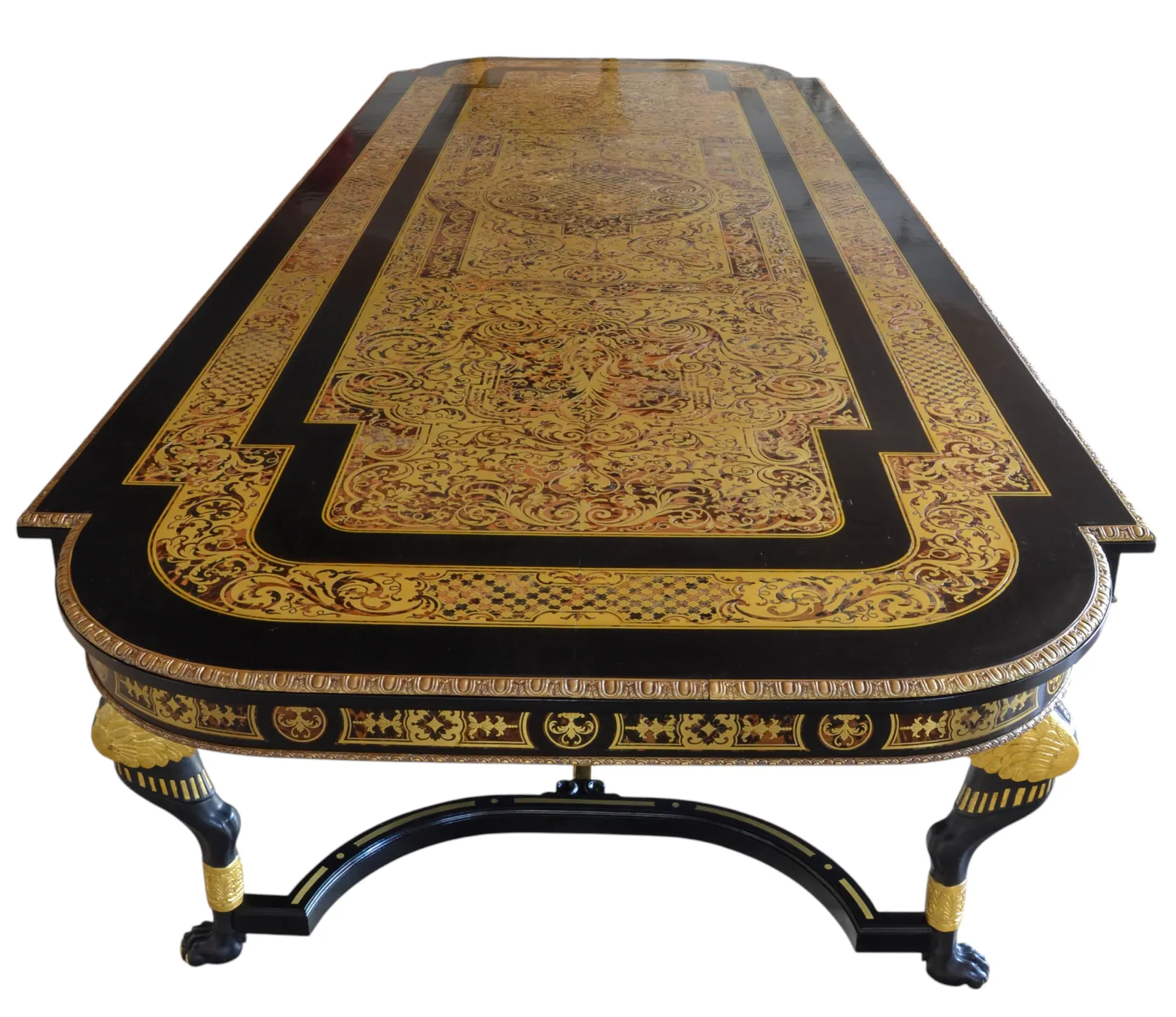 Vintage 12ft 6" Ebonised Cut Brass Boulle Dining Conference Table  20th C photo vintage