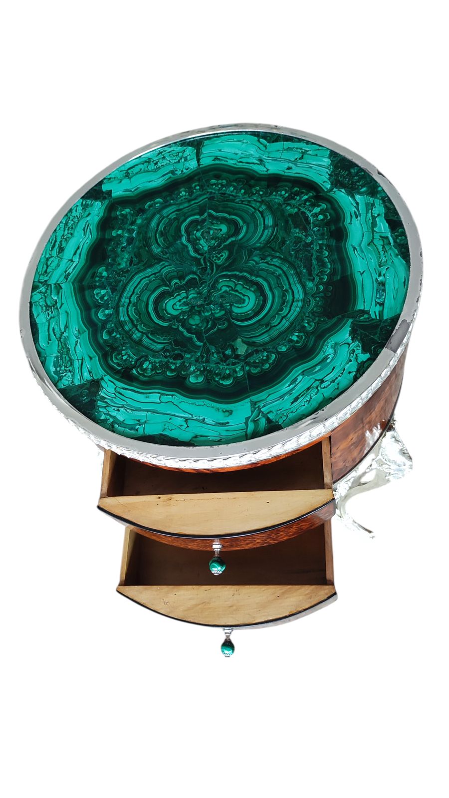Antique Pair French Thuya Malachite & Silvered Bronze Occasional Tables 20th C photo 15750.0