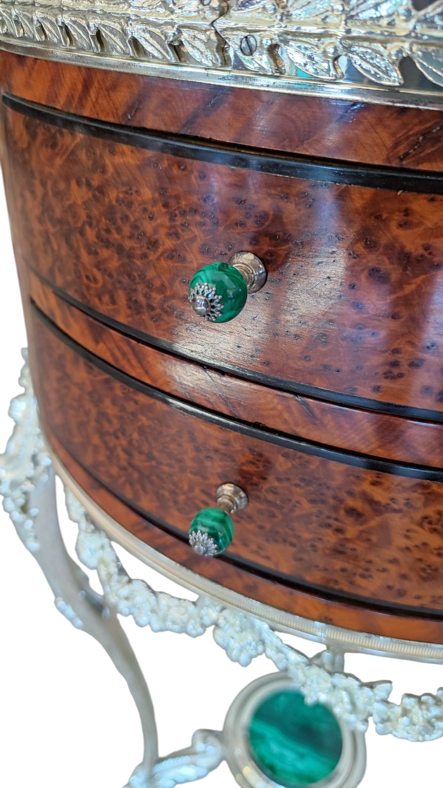 Antique Pair French Thuya Malachite & Silvered Bronze Occasional Tables 20th C photo vinterior