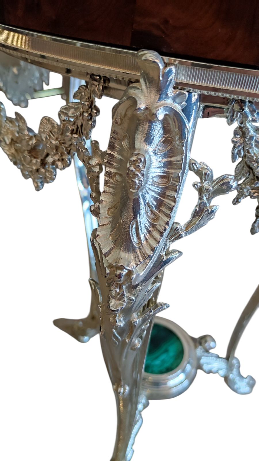 photo for sale Antique Pair French Thuya Malachite & Silvered Bronze Occasional Tables 20th C