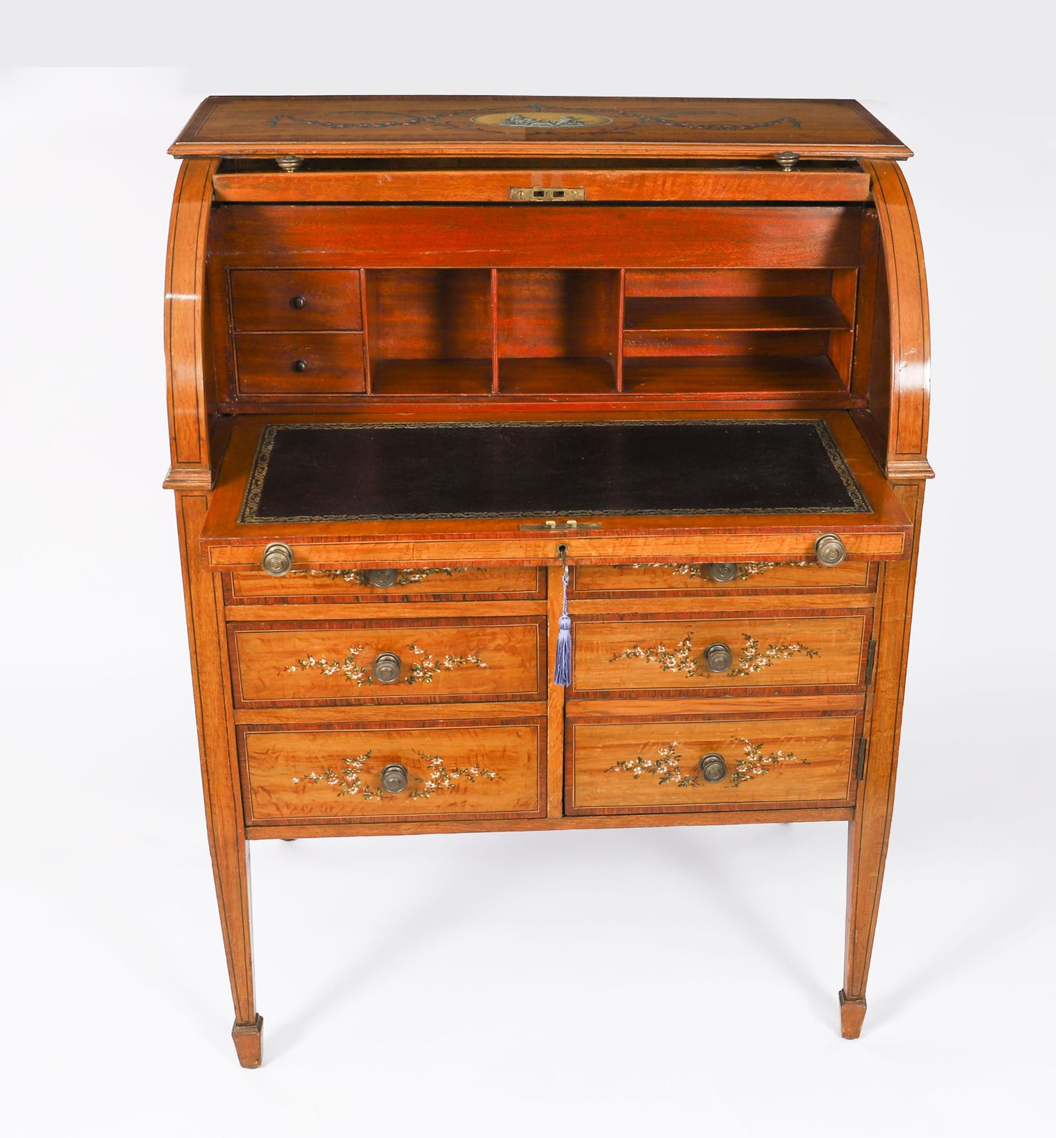 English Late Victorian Sheraton Revival Satin Wood Bureau C.1890 photo for sale