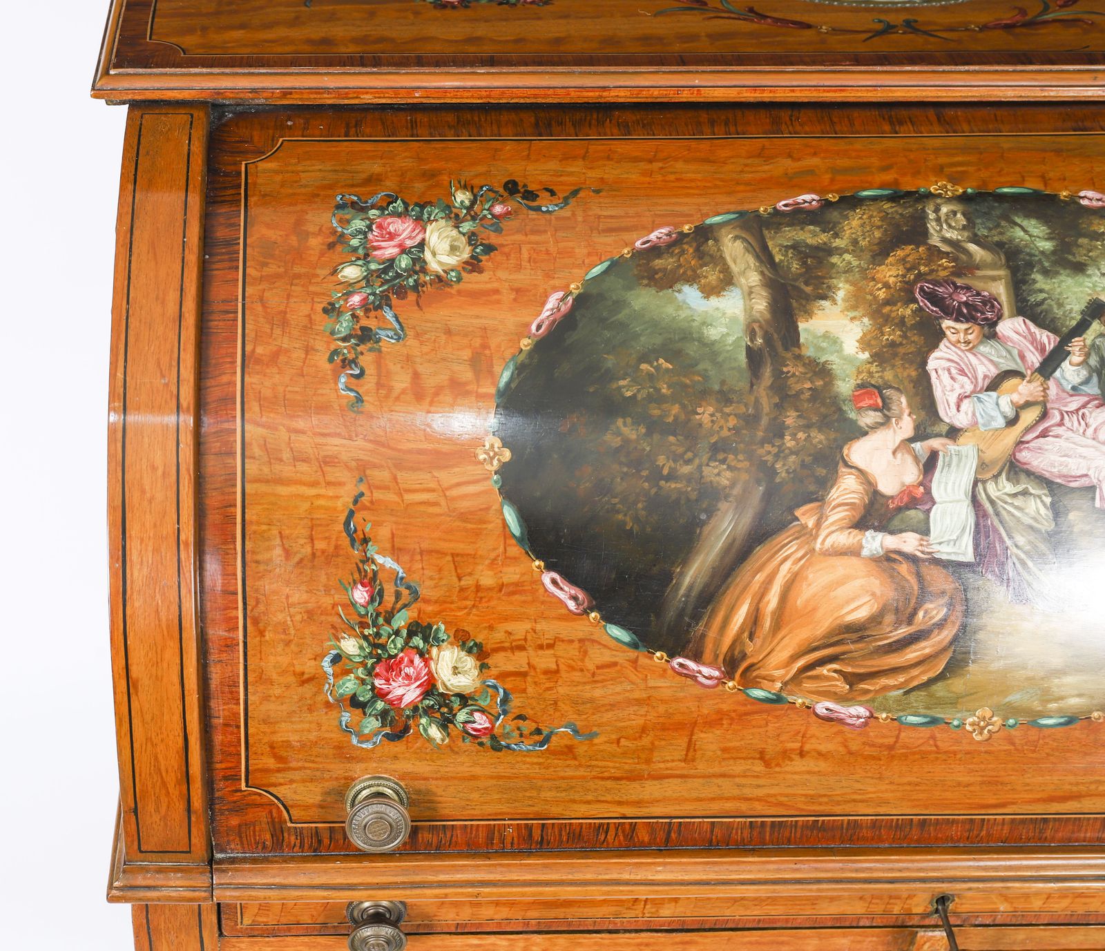 English Late Victorian Sheraton Revival Satin Wood Bureau C.1890 photo vintage