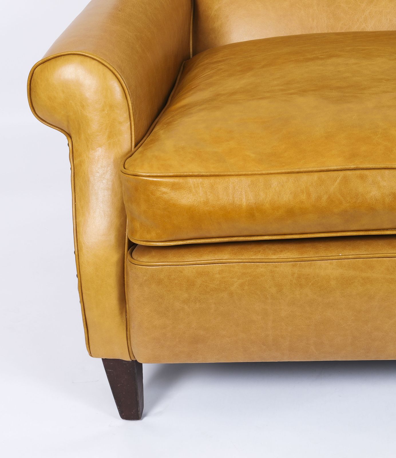 photo for sale English Art Deco Club Leather Armchair Caramel Tan, Circa 1930