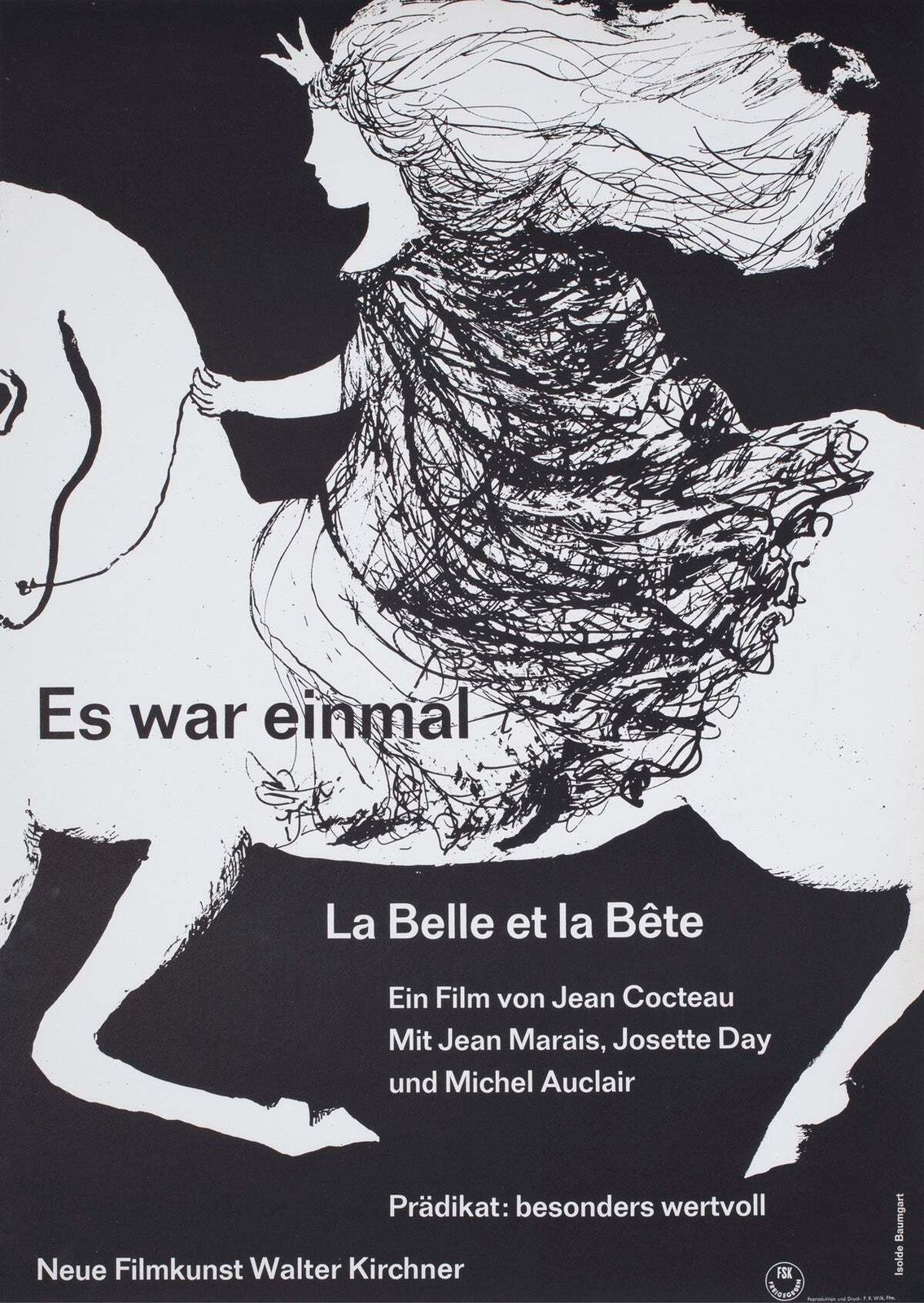 La Belle Et La Bete C1960s German A1 Film Poster, Isolde Baumgart