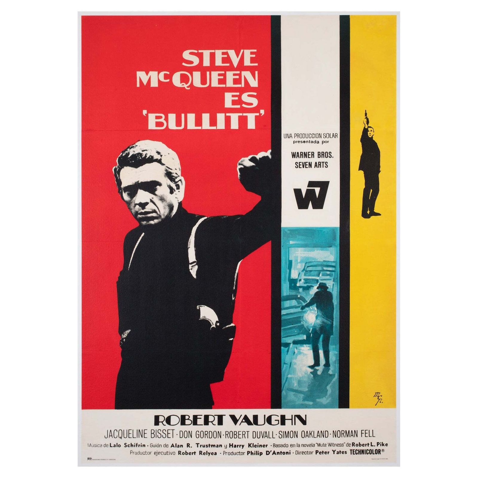 Bullitt 1969 Spanish 1 Sheet Film Movie Poster, Steve Mcqueen, Linen Backed.