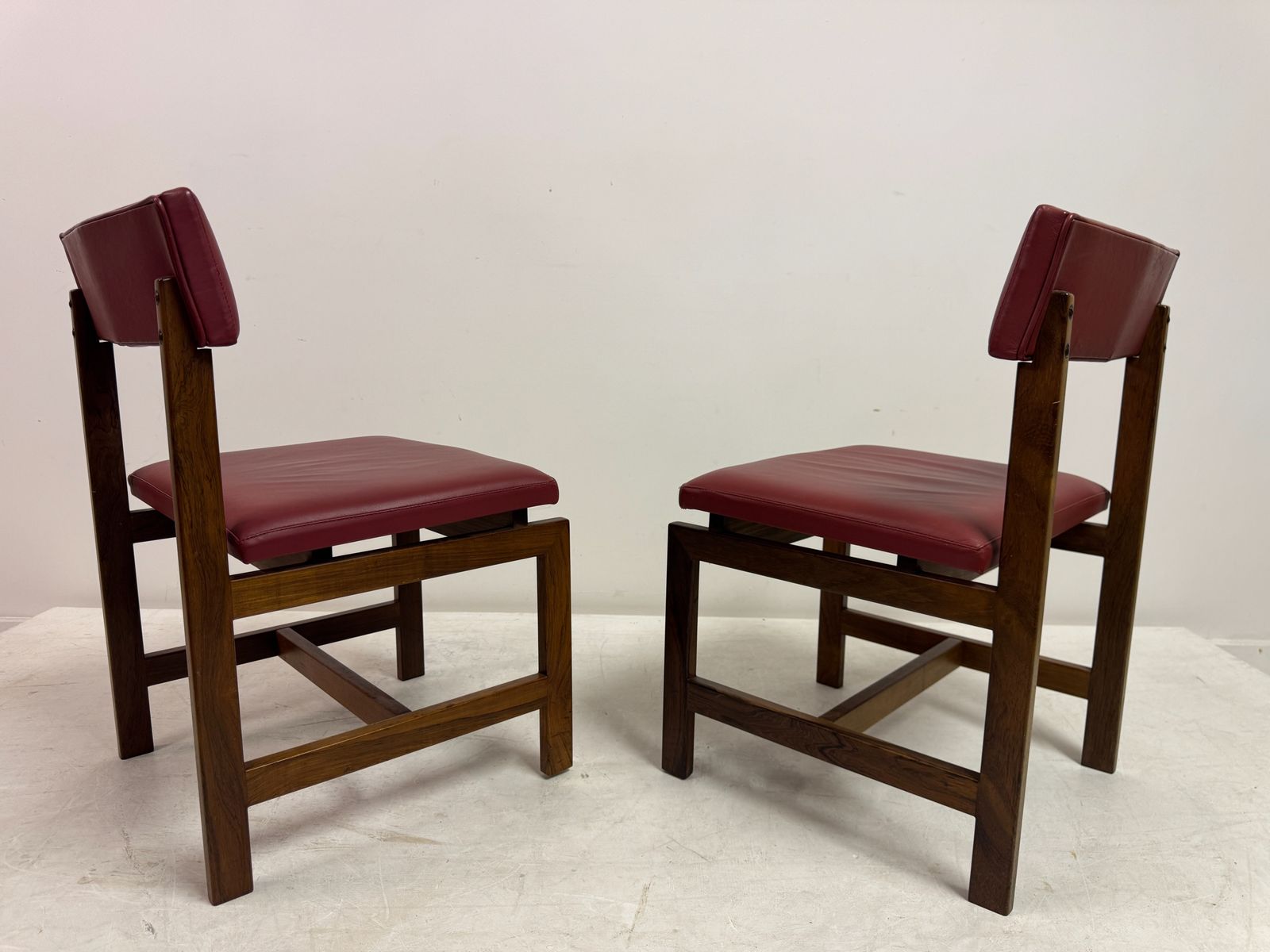 photo buy Set Of Six Danish Wood And Leather Dining Chairs