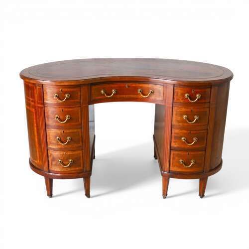 Late 18th/Early 19th‑Century English Sheraton Revival Kidney Desk   Original Leather Top photo furniture