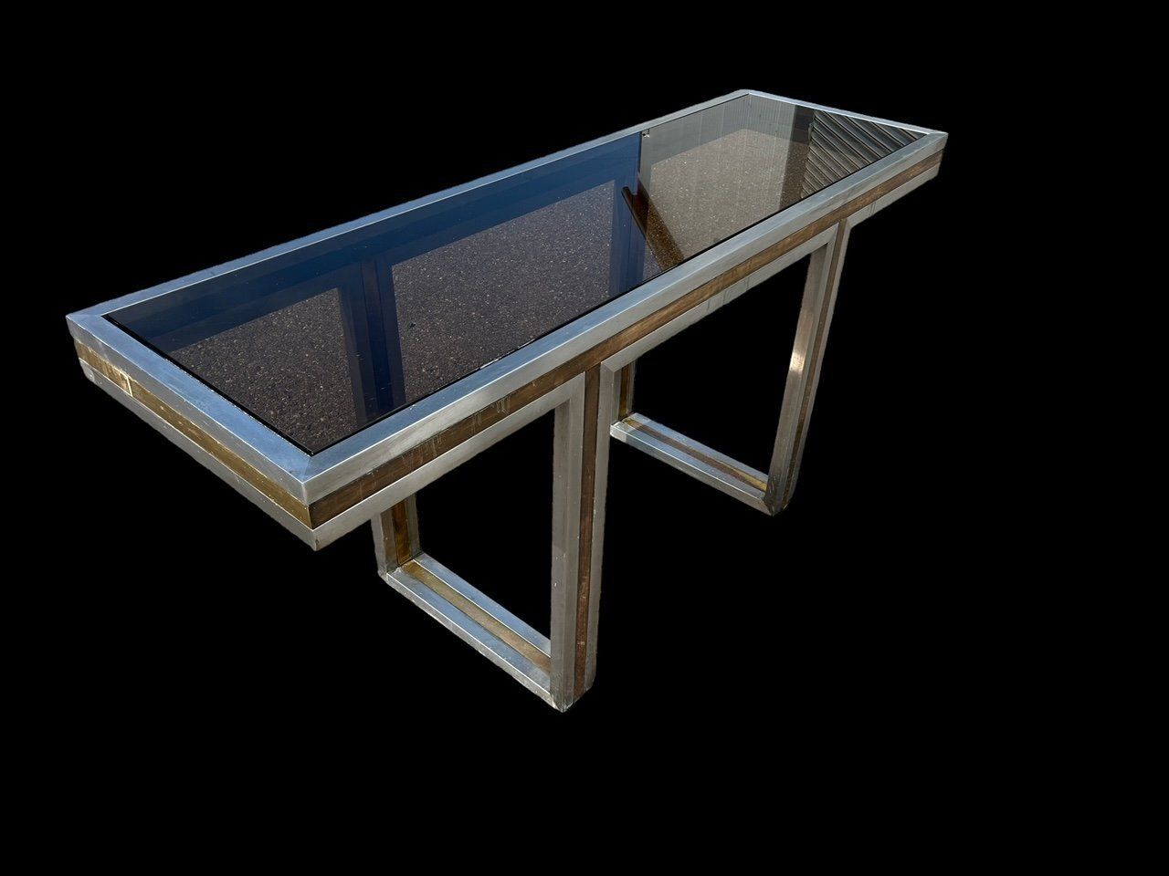 Italian Steel And Brass Console Table, 1970s photo 3032.0