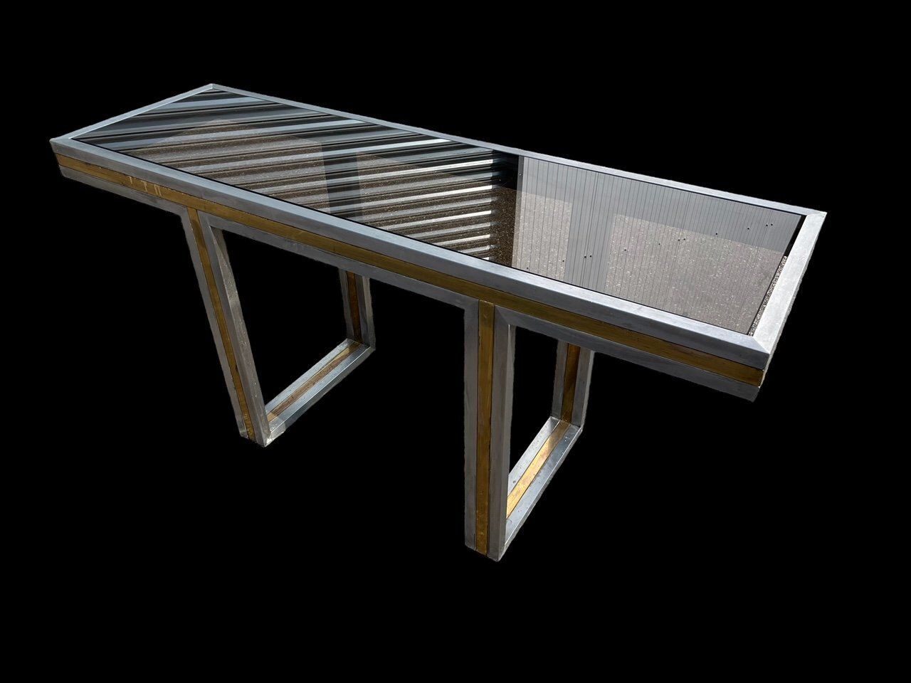 Italian Steel And Brass Console Table, 1970s photo vinterior