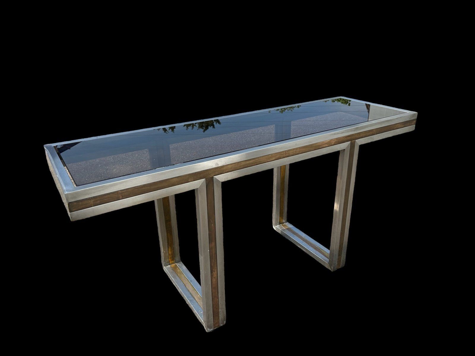 photo for sale Italian Steel And Brass Console Table, 1970s