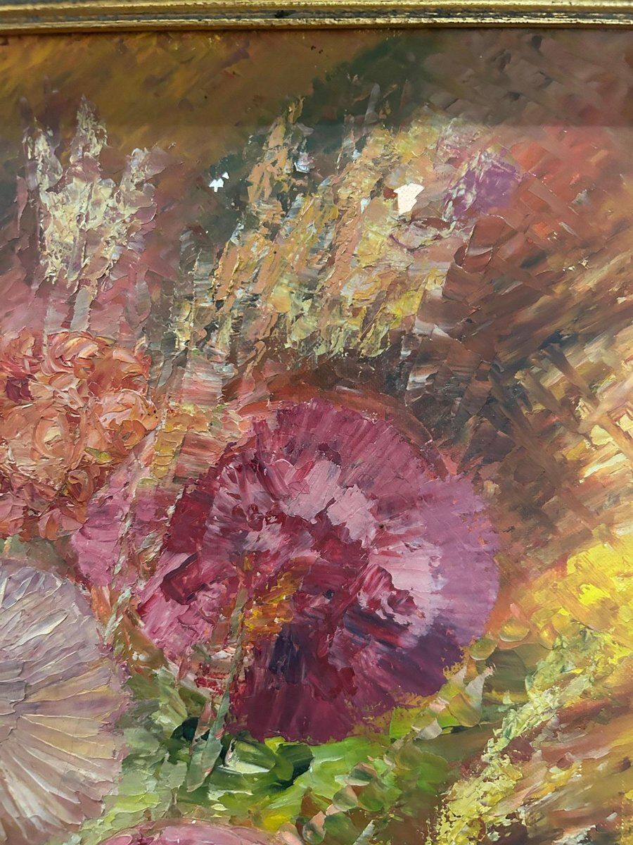 R Poirot, Bouquet, 1950s, Oil On Canvas photo vintage