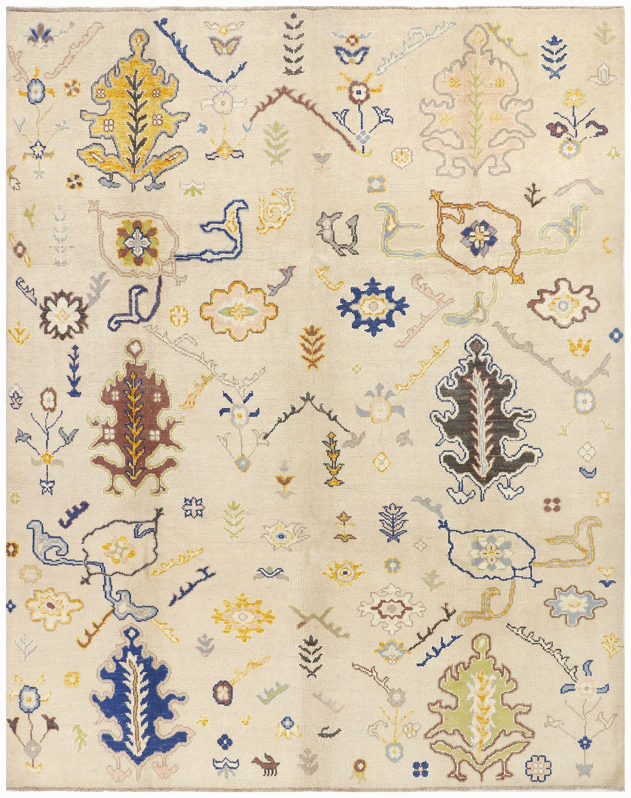 Ivory Oushak Handmade Turkish 8x10 Neutral Minimalist Area Rug