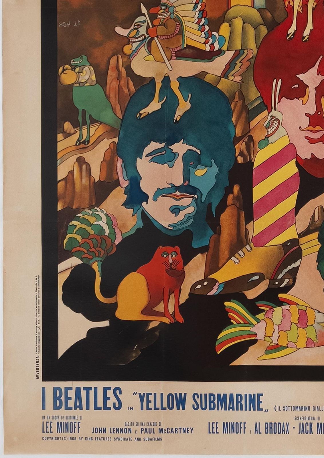 Affiche de cinéma italienne Yellow Submarine, 1968, 4 Foglio, marouflée sur toile de lin photo Art