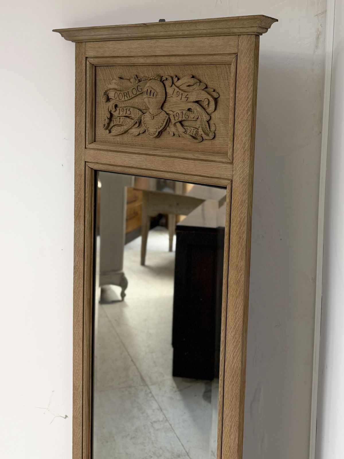 photo furniture Tall Antique French Trumeau Mirror With Raw Oak Frame