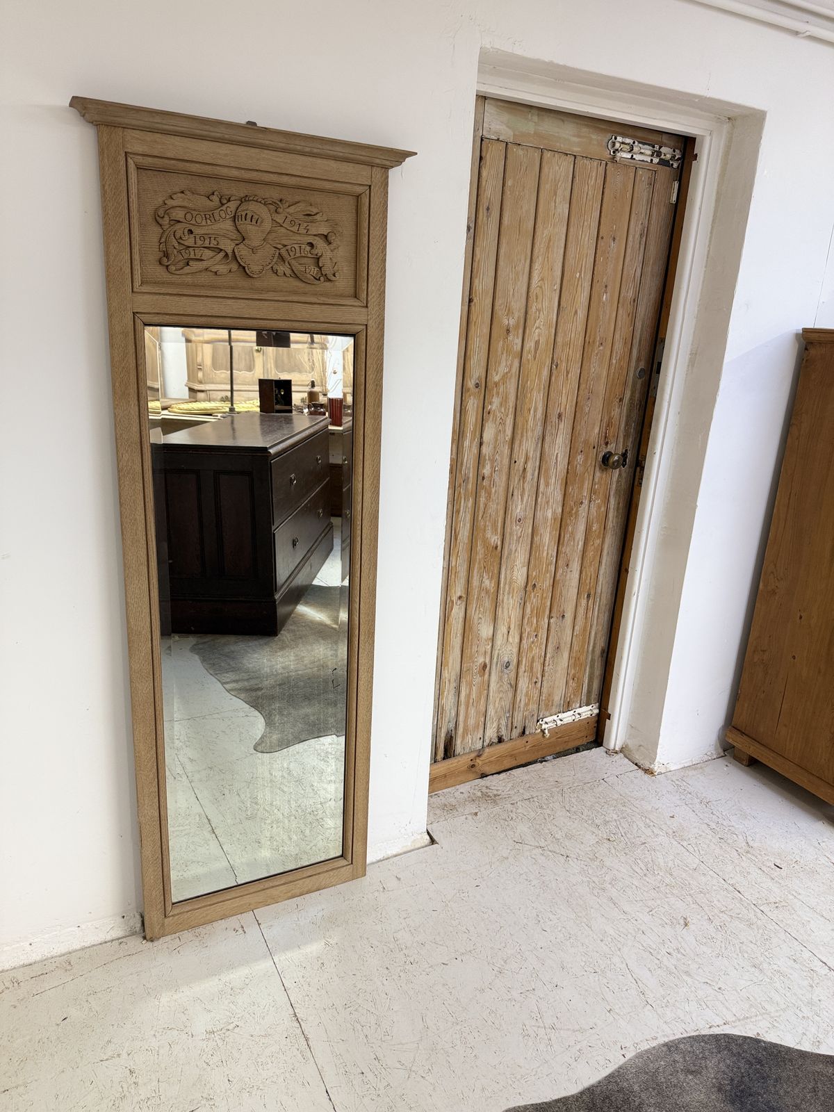 photo buy Tall Antique French Trumeau Mirror With Raw Oak Frame