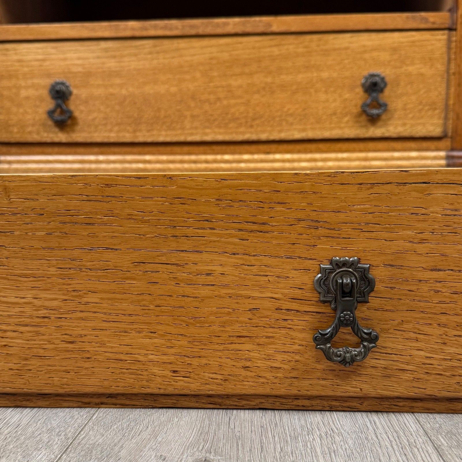 photo vinterior Antique 20th Century Art Deco Style Golden Oak Bureau ( Af 5497 )