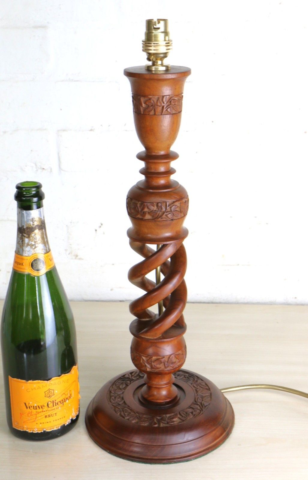 Table Lamp A Vintage Carved Wooden Open Barley Twist Lamp Decorated North India photo furniture