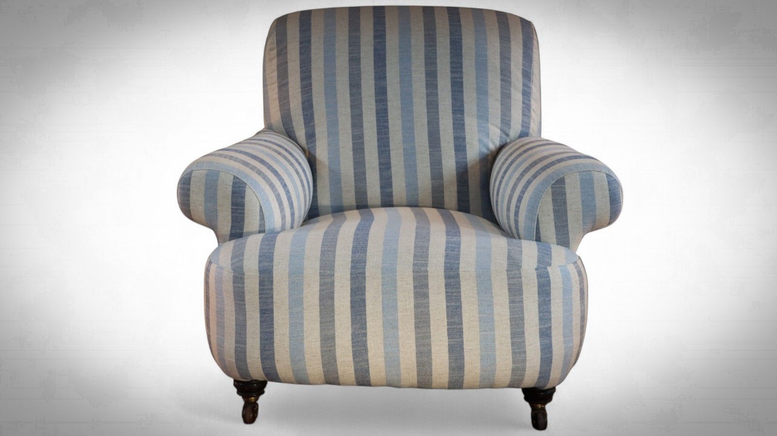 Howard And Sons Club Style Armchair Colefax And Fowler Linen Stripes Blue White photo furniture